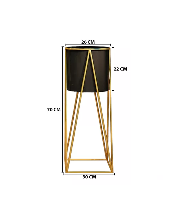 PORTA MACETERO PEDESTAL NEGRO Y DORADO PARA PLANTAS - 2