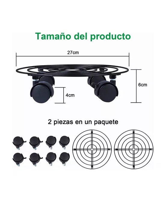 2 SOPORTES BASE PARA MACETA DE METAL CON RUEDAS - 3