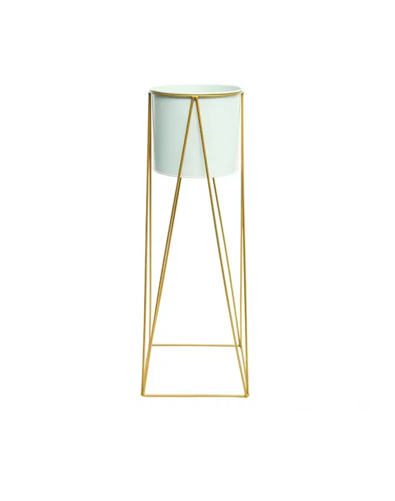 PORTA MACETERO PEDESTAL BLANCO Y DORADO PARA PLANTAS - 1