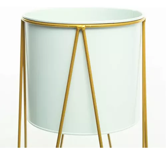PORTA MACETERO PEDESTAL BLANCO Y DORADO PARA PLANTAS - 2