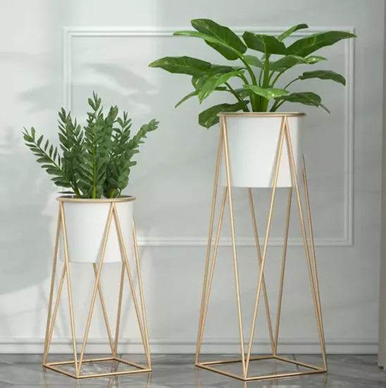 PORTA MACETERO PEDESTAL BLANCO Y DORADO PARA PLANTAS - 4