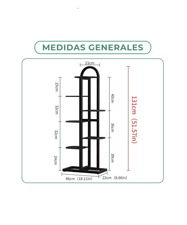 PORTA MACETERO SOPORTE PARA 5 MACETAS ESTANTE METÁLICO JARDÍN - 3