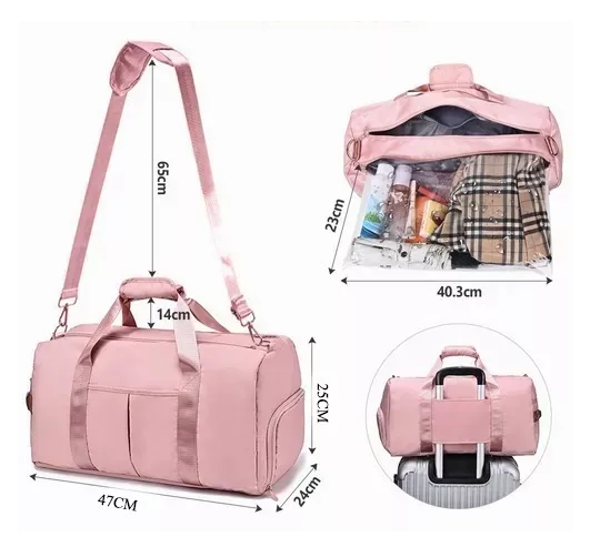 BOLSA DE GRAN CAPACIDAD PARA VIAJES Y DEPORTES, COLOR ROSADO - 3