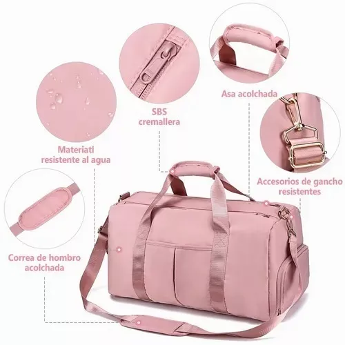 BOLSA DE GRAN CAPACIDAD PARA VIAJES Y DEPORTES, COLOR ROSADO - 5