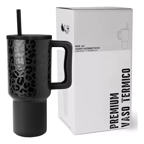 VASO TÉRMICO MUG, 900 LT, ACERO INOXIDABLE, NEGRO LEOPARDO - 1