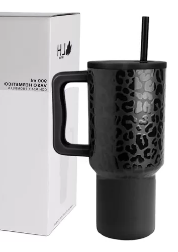 VASO TÉRMICO MUG, 900 LT, ACERO INOXIDABLE, NEGRO LEOPARDO - 2