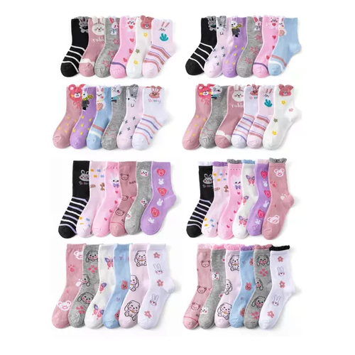 PACK DE 12 PARES DE CALCETINES LARGOS PARA NIÑA, DIBUJOS ANIMADOS DE BAMBÚ, TALLAS 2-10 - 1