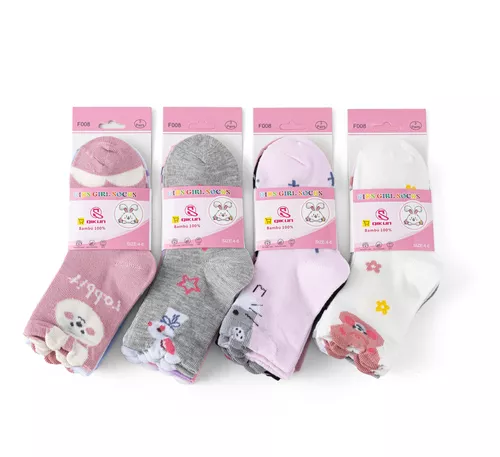 PACK DE 12 PARES DE CALCETINES LARGOS PARA NIÑA, DIBUJOS ANIMADOS DE BAMBÚ, TALLAS 2-10 - 3