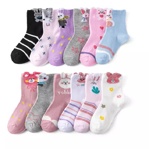 PACK DE 12 PARES DE CALCETINES LARGOS PARA NIÑA, DIBUJOS ANIMADOS DE BAMBÚ, TALLAS 2-10 - 4