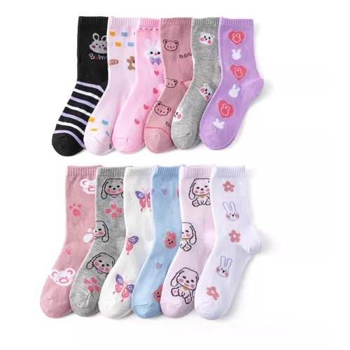 PACK DE 12 PARES DE CALCETINES LARGOS PARA NIÑA, DIBUJOS ANIMADOS DE BAMBÚ, TALLAS 2-10 - 6