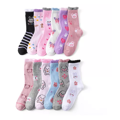 PACK DE 12 PARES DE CALCETINES LARGOS PARA NIÑA, DIBUJOS ANIMADOS DE BAMBÚ, TALLAS 2-10 - 8
