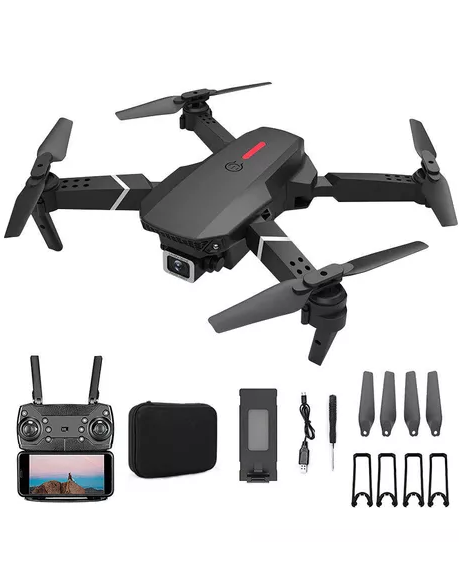 DRONE CON CÁMARA DUAL HD WIFI 3 BATERÍAS Y PROTECTORES COLOR EN COLOR NEGRO - 3