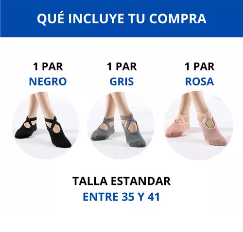 CALCETINES ANTIDESLIZANTES PARA YOGA Y PILATES, SET DE 3 PARES, COLORES BORDÓ, NEGRO Y GRIS, T 41 - 6