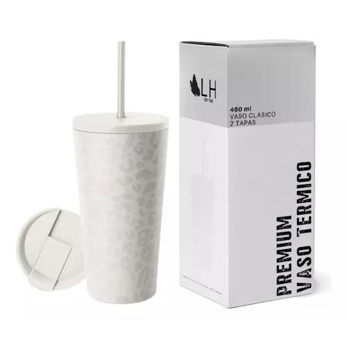 VASO TÉRMICO MUG 460 LT, ACERO INOXIDABLE, BLANCO LEOPARDO - 1