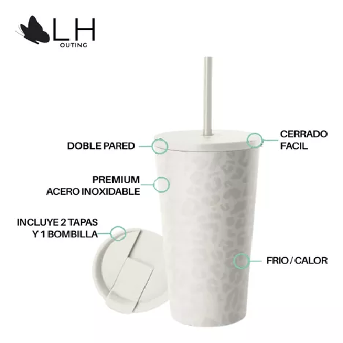 VASO TÉRMICO MUG 460 LT, ACERO INOXIDABLE, BLANCO LEOPARDO - 2