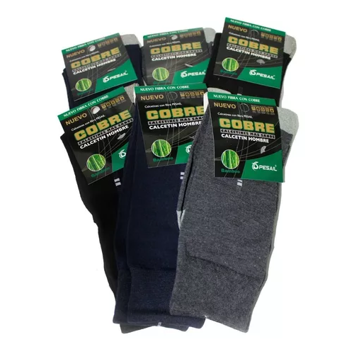 PACK DE 6 CALCETINES DE COBRE PARA HOMBRE, PRECIO POR SEIS PARES, COLOR NEGRO/GRIS - 1