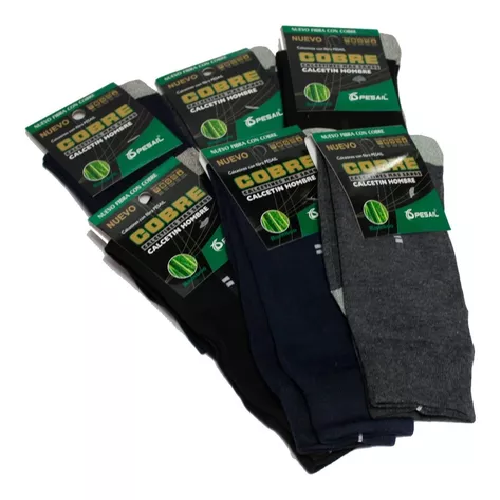 PACK DE 6 CALCETINES DE COBRE PARA HOMBRE, PRECIO POR SEIS PARES, COLOR NEGRO/GRIS - 2