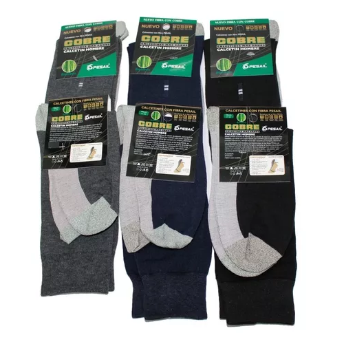 PACK DE 6 CALCETINES DE COBRE PARA HOMBRE, PRECIO POR SEIS PARES, COLOR NEGRO/GRIS - 4