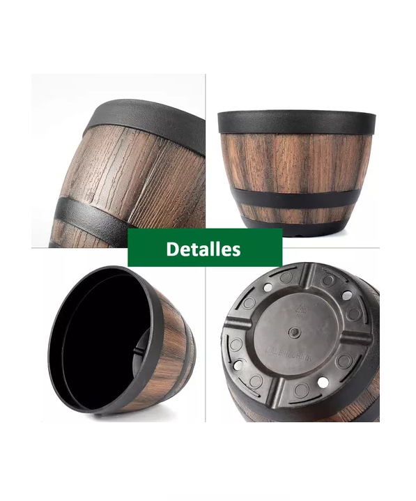 2 MACETEROS BARRIL SIMULACIÓN MADERA 4L CON AGUJERO 22.8X17CM - 3