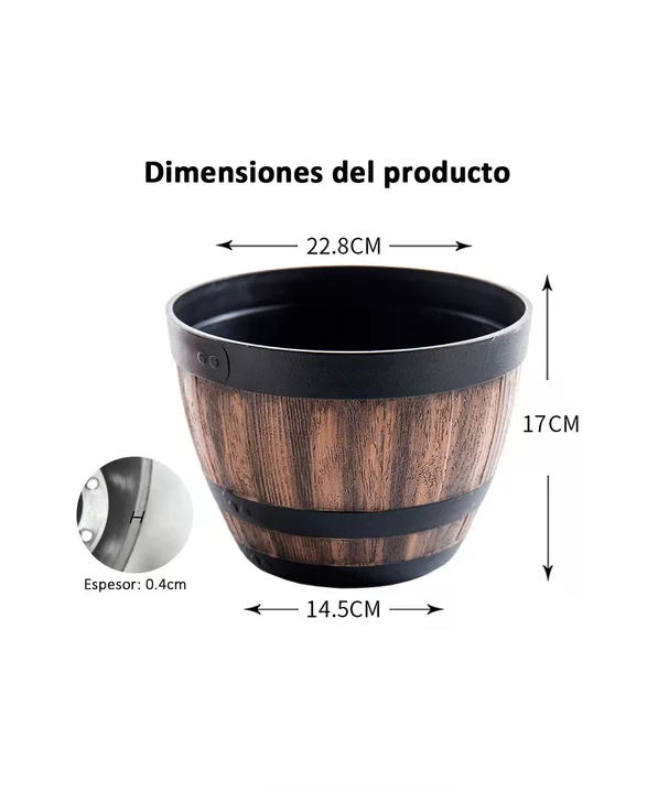 2 MACETEROS BARRIL SIMULACIÓN MADERA 4L CON AGUJERO 22.8X17CM - 4