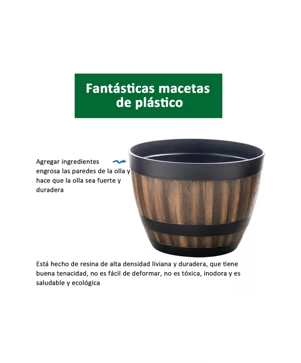 2 MACETEROS BARRIL SIMULACIÓN MADERA 4L CON AGUJERO 22.8X17CM - 5