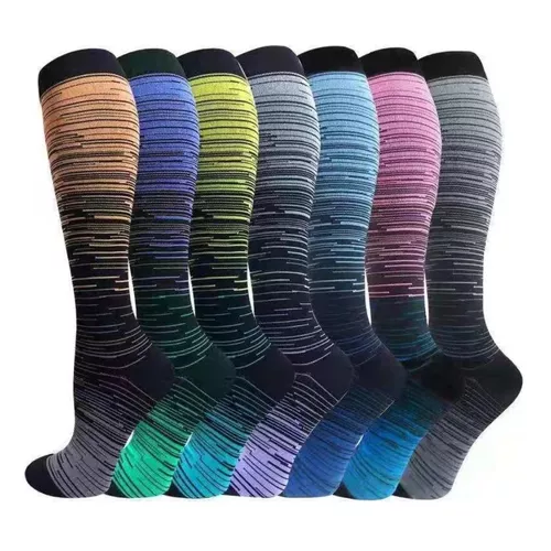 PACK DE 6 PARES DE MEDIAS LARGAS DE COMPRESIÓN PARA VARICES, DISEÑO MULTICOLOR - 1