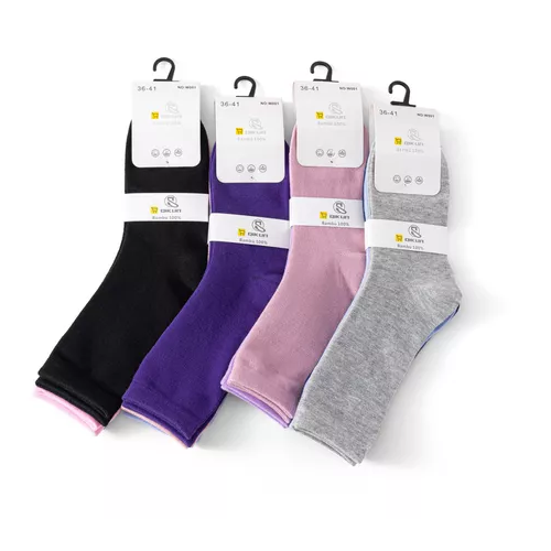 PACK DE 12 PARES DE CALCETINES LARGOS PARA MUJER, LISOS, SUAVES, 100% BAMBÚ, MULTICOLOR - 4