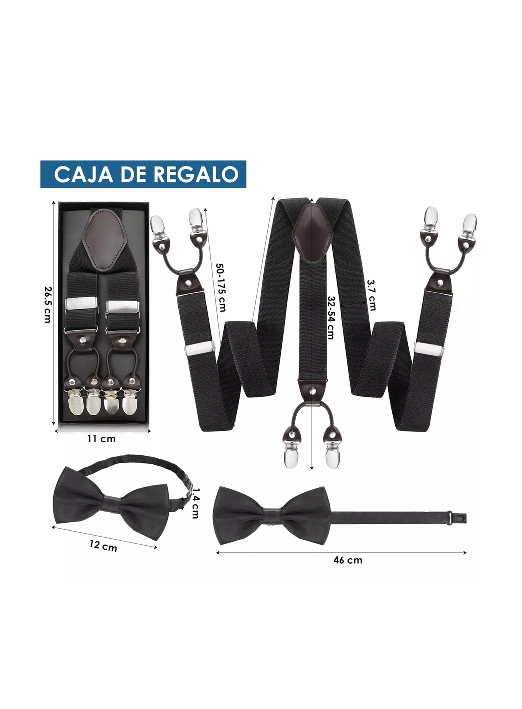 SUSPENSOR HUMITA EN CAJA TIRANTES HOMBRE AJUSTABLE ELASTICO, EN COLOR NEGRO - 6