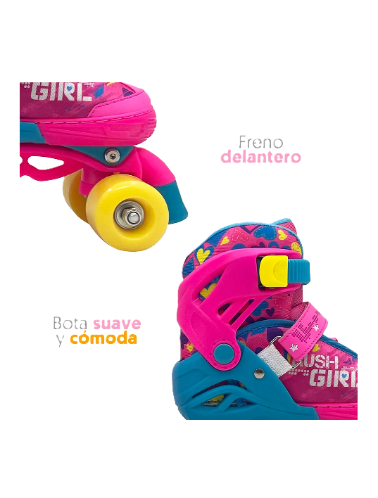 PATINES AJUSTABLES T 30-33 + PROTECCIONES, ROSADO - 3