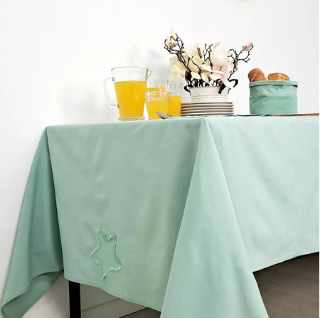 MANTEL ESTRELLA DESHILACHADA 160X300 CM, CELESTE - 2