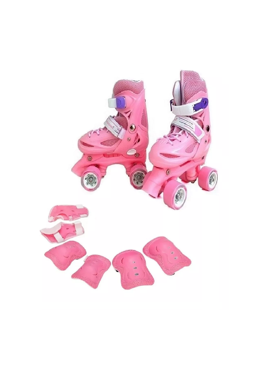 PATIN 4 RUEDAS + SET PROTECCION TALLA 25-28, ROSADO - 3