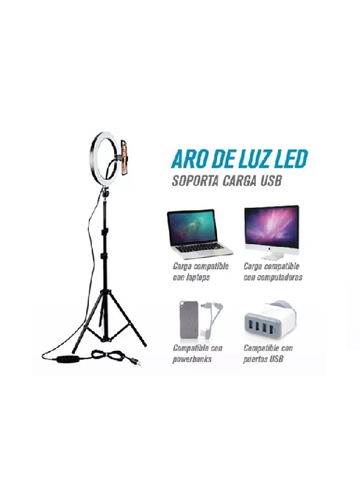 ARO RING LUZ LED SELFIE 26CM FLASH, TRÍPODE 2.10MTS TIKTOK - 3