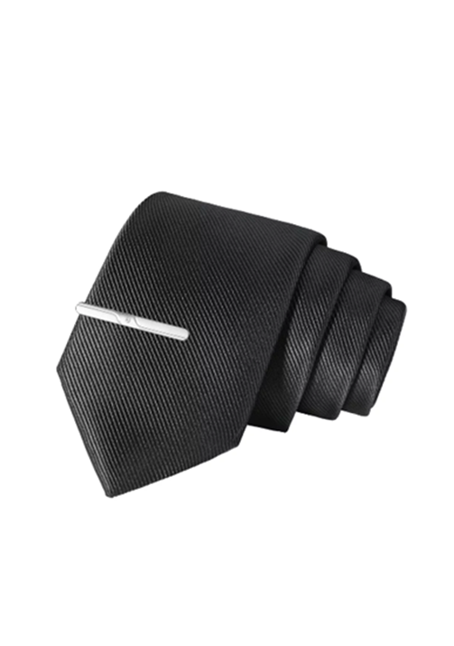SET CORBATA, PAÑUELO SEDA, GEMELOS, CLIP, EN COLOR NEGRO - 1