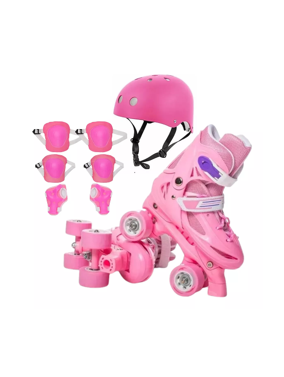 PATINES ROLLERS NIÑA MAS PROTECTORES Y CASCO TALLA M 25-29, ROSADO - 6