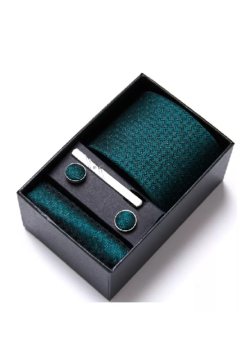 SET CORBATA HOMBRES PAÑUELO SUJETADOR COLLERAS, VERDE - 1