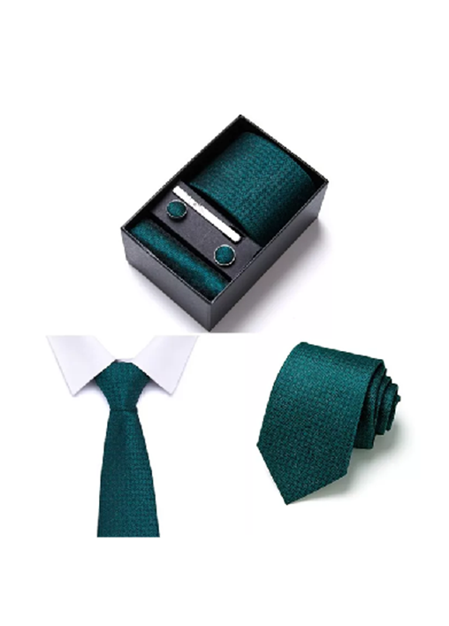 SET CORBATA HOMBRES PAÑUELO SUJETADOR COLLERAS, VERDE - 3