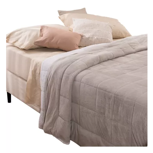 CUBRECAMA QUILT CHIPORRO SHERPA KING REVERSIBLE, COLOR GRIS - 1