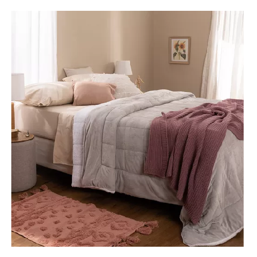 CUBRECAMA QUILT CHIPORRO SHERPA KING REVERSIBLE, COLOR GRIS - 2