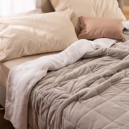 CUBRECAMA QUILT CHIPORRO SHERPA KING REVERSIBLE, COLOR GRIS - 6