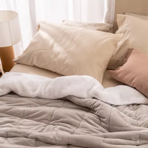 CUBRECAMA QUILT CHIPORRO SHERPA KING REVERSIBLE, COLOR GRIS - 7