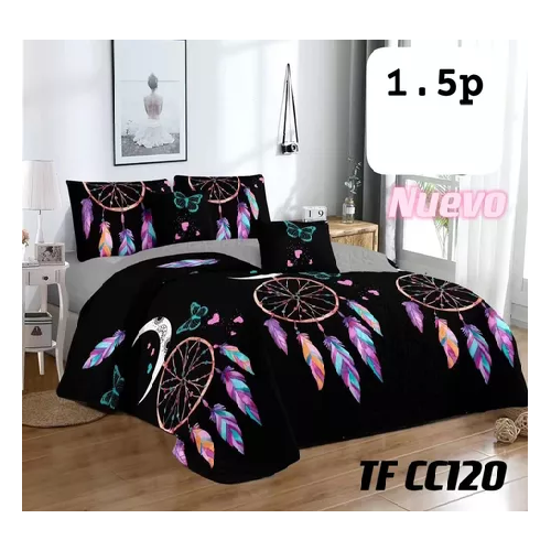 CUBRECAMA DE VERANO 1.5 PLAZAS + 1 FUNDA COBERTOR, COLOR MIX EN COLOR NEGRO/EN COLOR BLANCO - 1