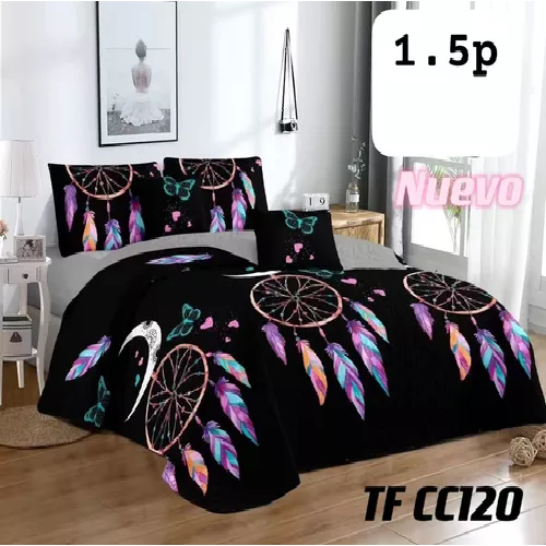 CUBRECAMA DE VERANO 1.5 PLAZAS + 1 FUNDA COBERTOR, COLOR MIX EN COLOR NEGRO/EN COLOR BLANCO - 2