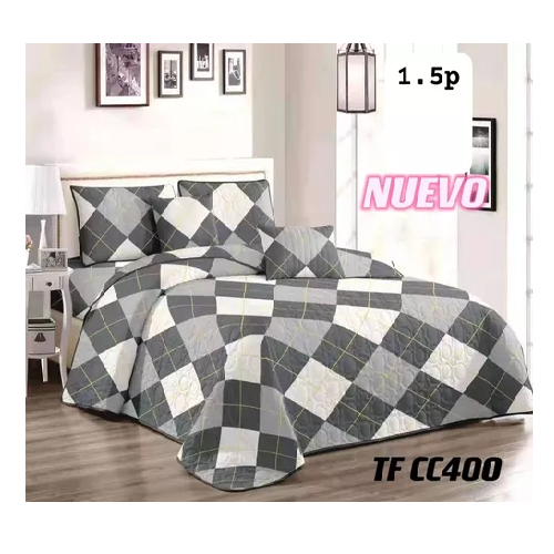 CUBRECAMA DE VERANO 1.5 PLAZAS + 1 FUNDA COBERTOR, COLOR PLOMO MIX - 1