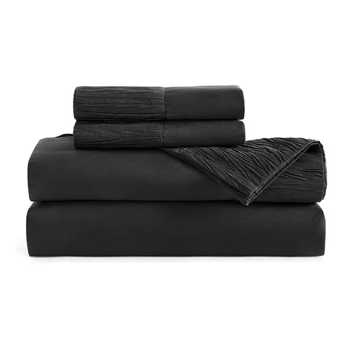 SÁBANAS 300 HILOS, 1.5 PLAZAS + FUNDA ALMOHADA, COLOR EN COLOR NEGRO - 1