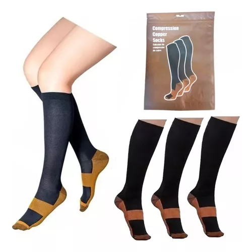 PACK DE 3 MEDIAS DE CALCETINES DE FIBRA DE COBRE, COMPRESIÓN PARA VARICES, COLOR NEGRO - 1