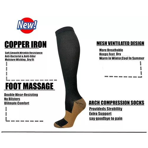PACK DE 3 MEDIAS DE CALCETINES DE FIBRA DE COBRE, COMPRESIÓN PARA VARICES, COLOR NEGRO - 8