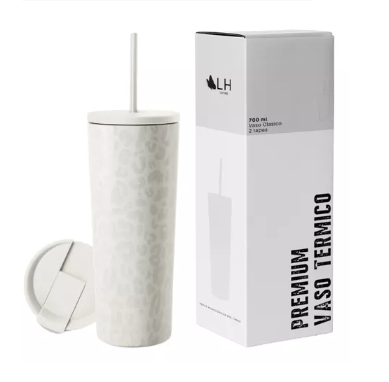 VASO TÉRMICO MUG LH 700 LT, ACERO INOXIDABLE, BLANCO LEOPARDO - 2