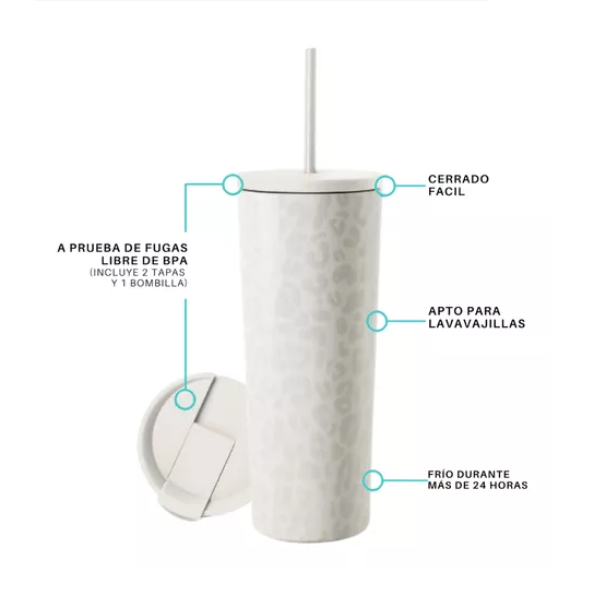 VASO TÉRMICO MUG LH 700 LT, ACERO INOXIDABLE, BLANCO LEOPARDO - 3