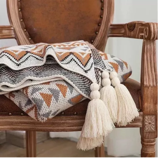 MANTA DECORATIVA TEJIDA PARA SILLÓN, PIECERA O CAMA BOHEMIA MULTICOLOR - 2