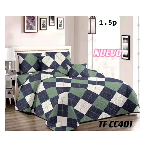 CUBRECAMA DE VERANO 1.5 PLAZAS + 1 FUNDA COBERTOR, COLOR VERDE MIX - 1